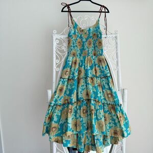 Free People Adriel Dress Small Floral Tiered Cami Smocked Boho Prairie Hawaiian